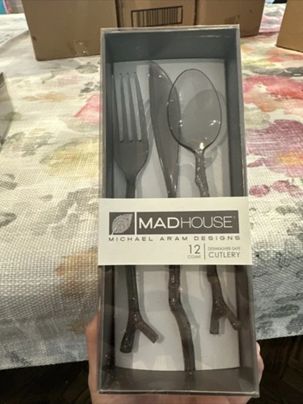 MadHouse Michael Aram Designs Grey Plastic Twigs Design In Box 12 count Cutlery